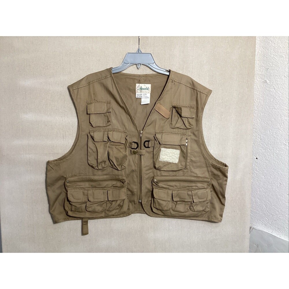 vintage ausable fishing vest XXL  men’s khaki multi pocket outdoor utility